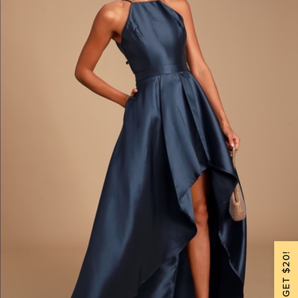 Lulus broadway show Navy High-low dress